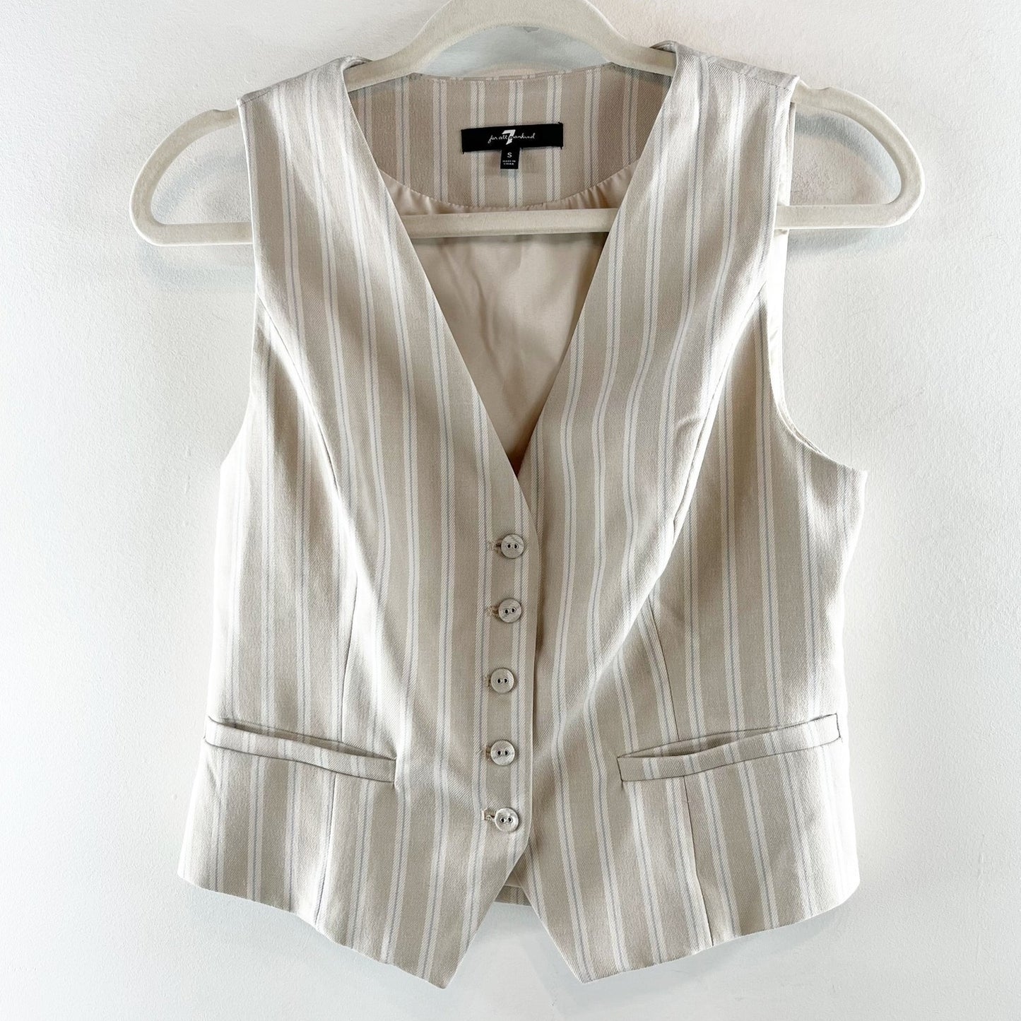 7 For All Mankind Striped Button Up Sleeveless Vest Tan Beige Small