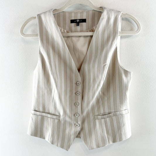 7 For All Mankind Striped Button Up Sleeveless Vest Tan Beige Small
