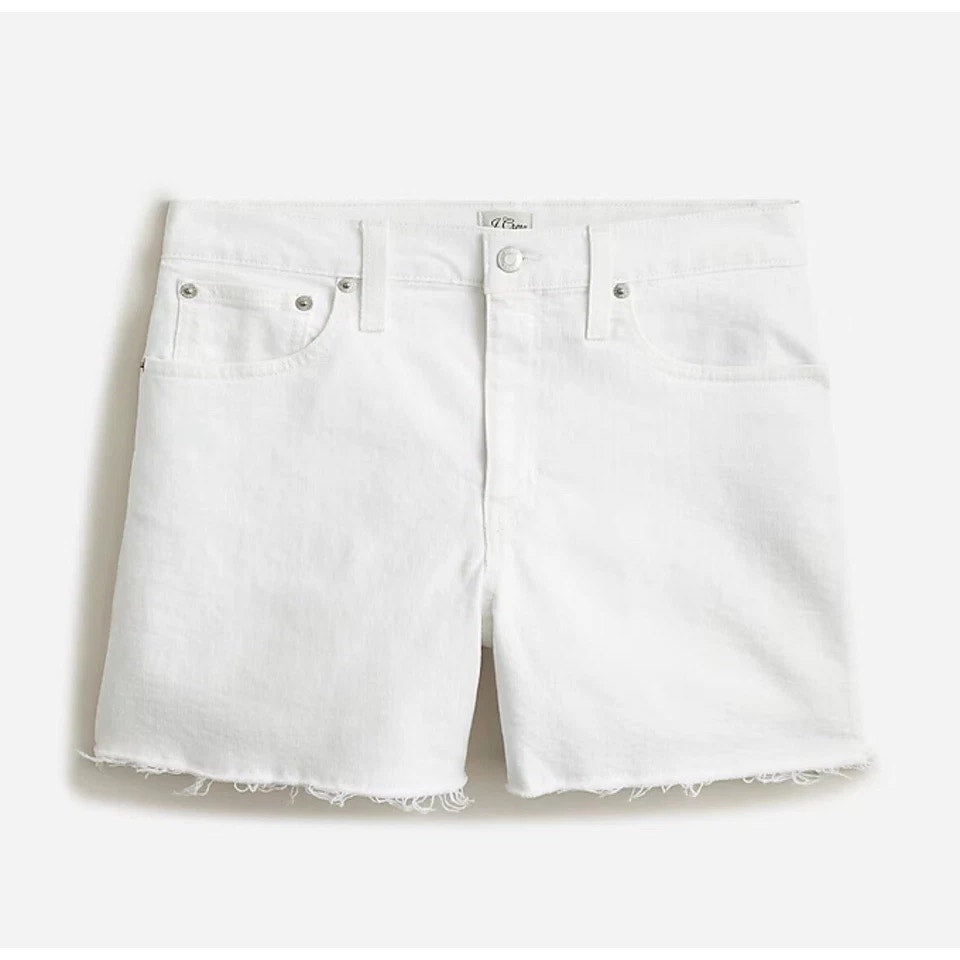 J. Crew High Waisted Frayed Hem Denim Jean Shorts White 33 / 16