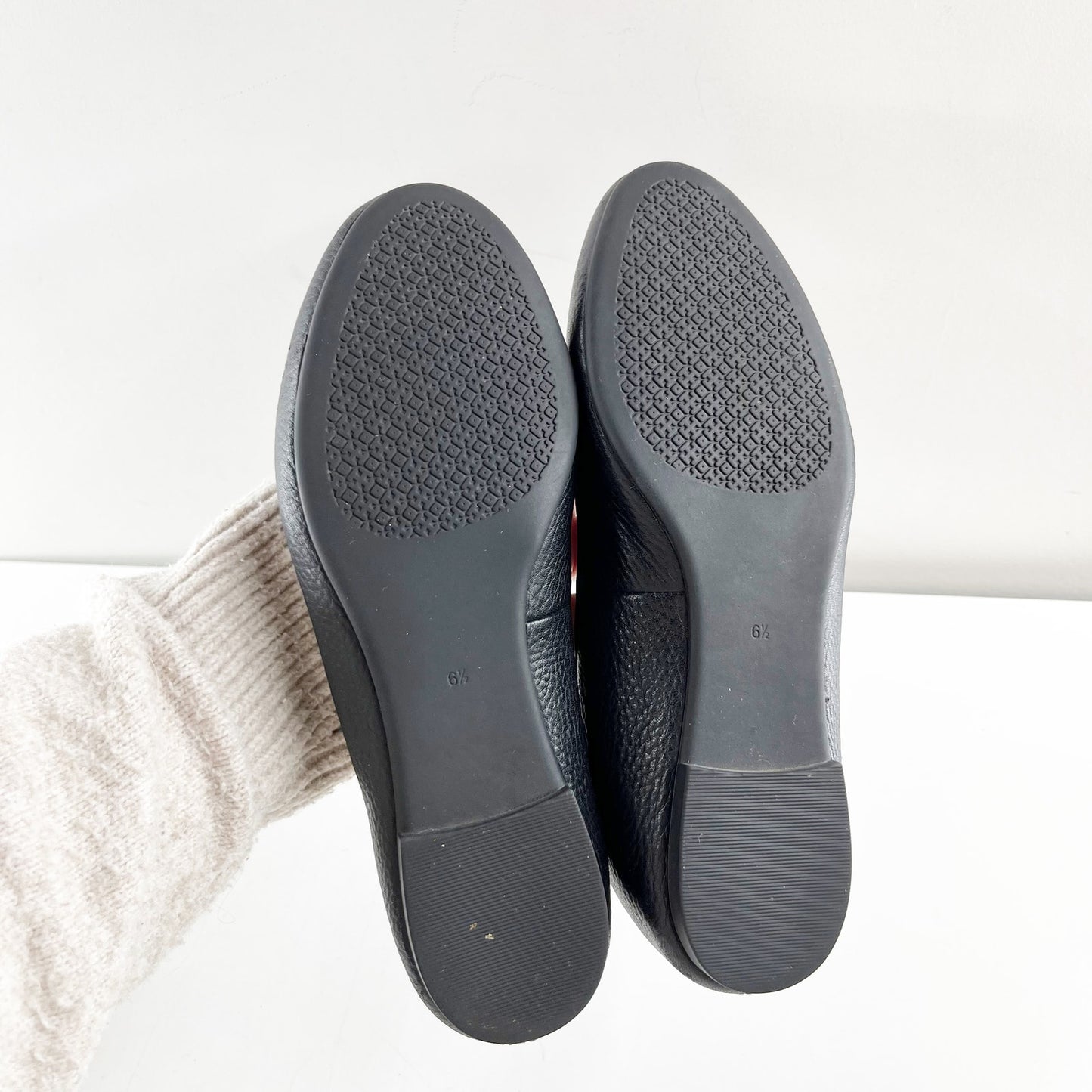 Tory Burch Claire Leather Gold Logo Ballet Flats Black 6.5