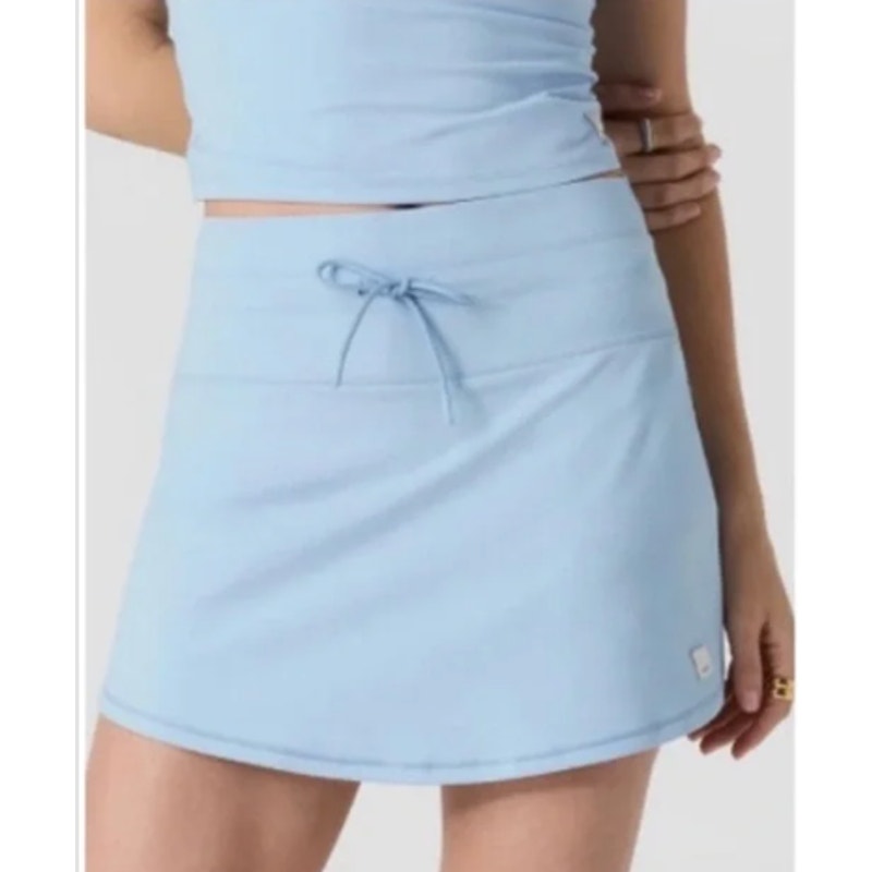 Vuori Pull On High Rise Drawstring Waist Mini Daily Skirt 14" Light Blue Small