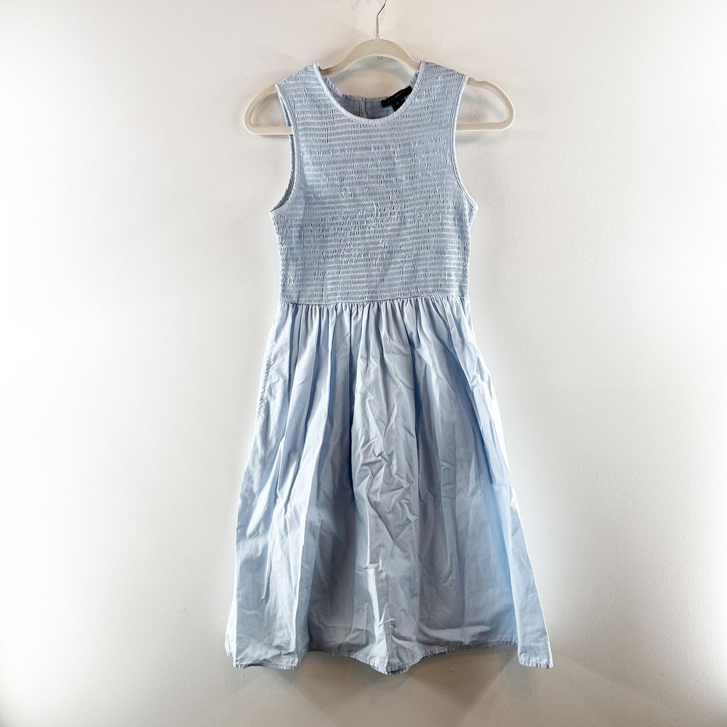 French Connection Cotton Rhodes Sleeveless Smocked Midi Dress Sky Blue Medium