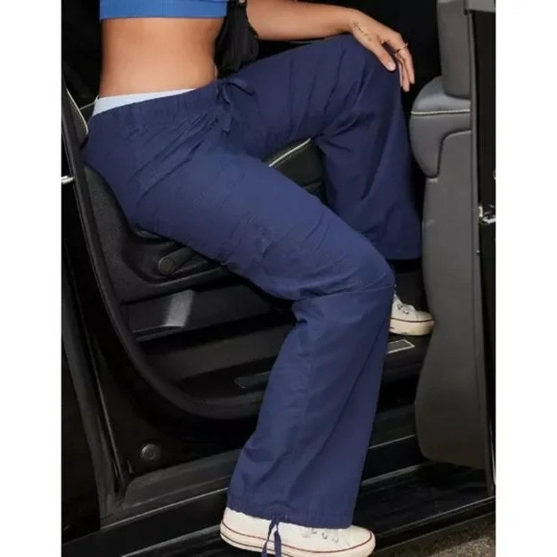 Aerie High Rise Baggy Cargo Wide Leg Pants Navy Blue Large