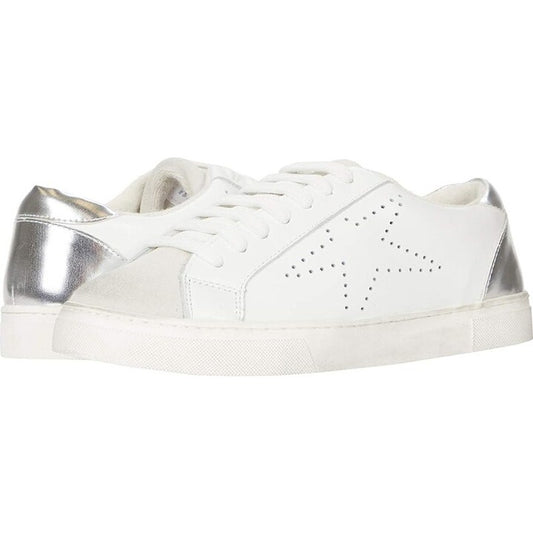 Steve Madden Rezza Leather Round Toe Low Top Casual Shoes White Silver 8.5