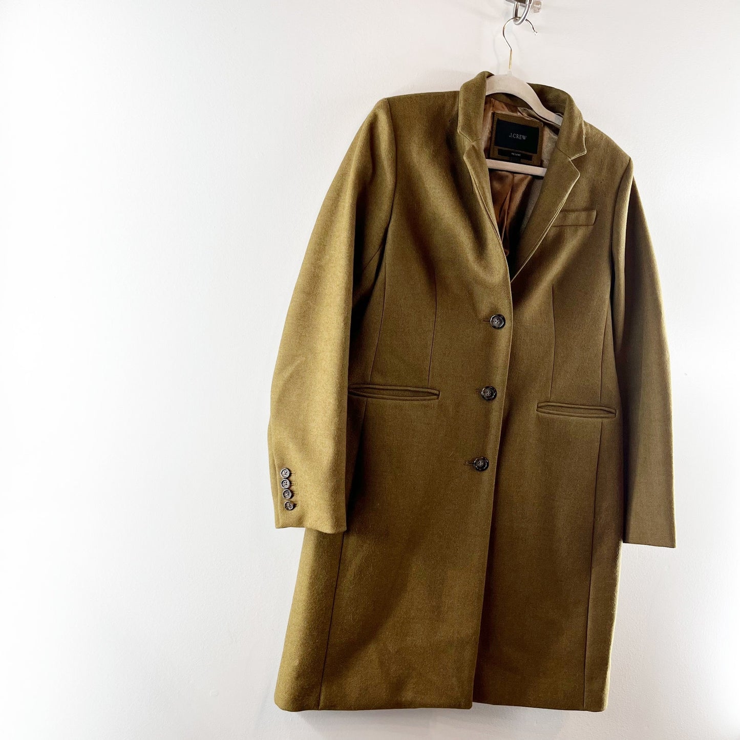 J. Crew Regent Long Sleeve Stand Collar Single Breasted Topcoat Heather Olive 10