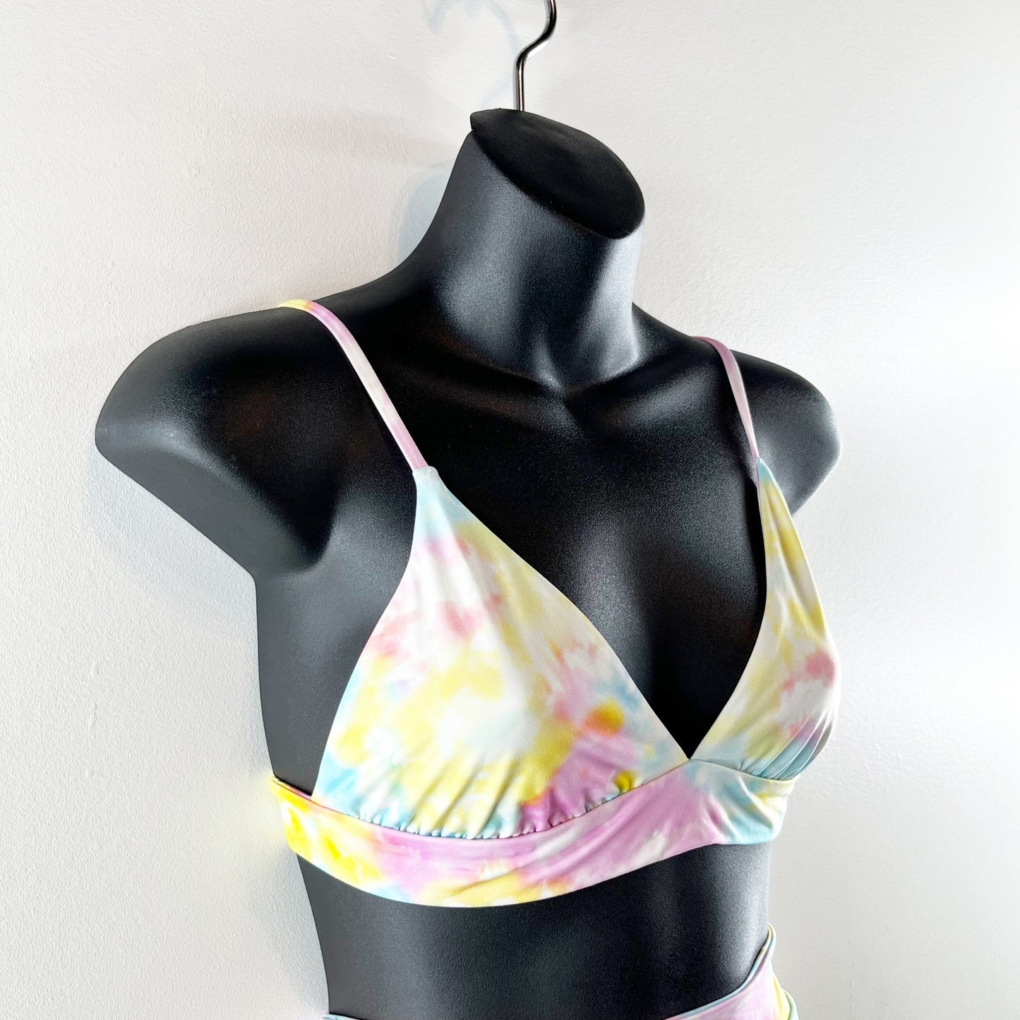 Banana Moon Triangle Tie Dye High Waisted Bikini Swimsuit Blue Pink Yellow Large