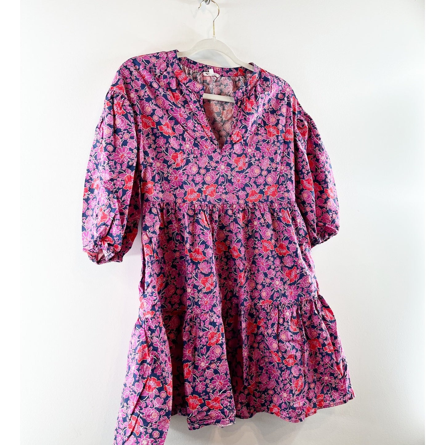Sundry Evereve All Day Puff Sleeve Floral Mini Cotton Dress Purple XS