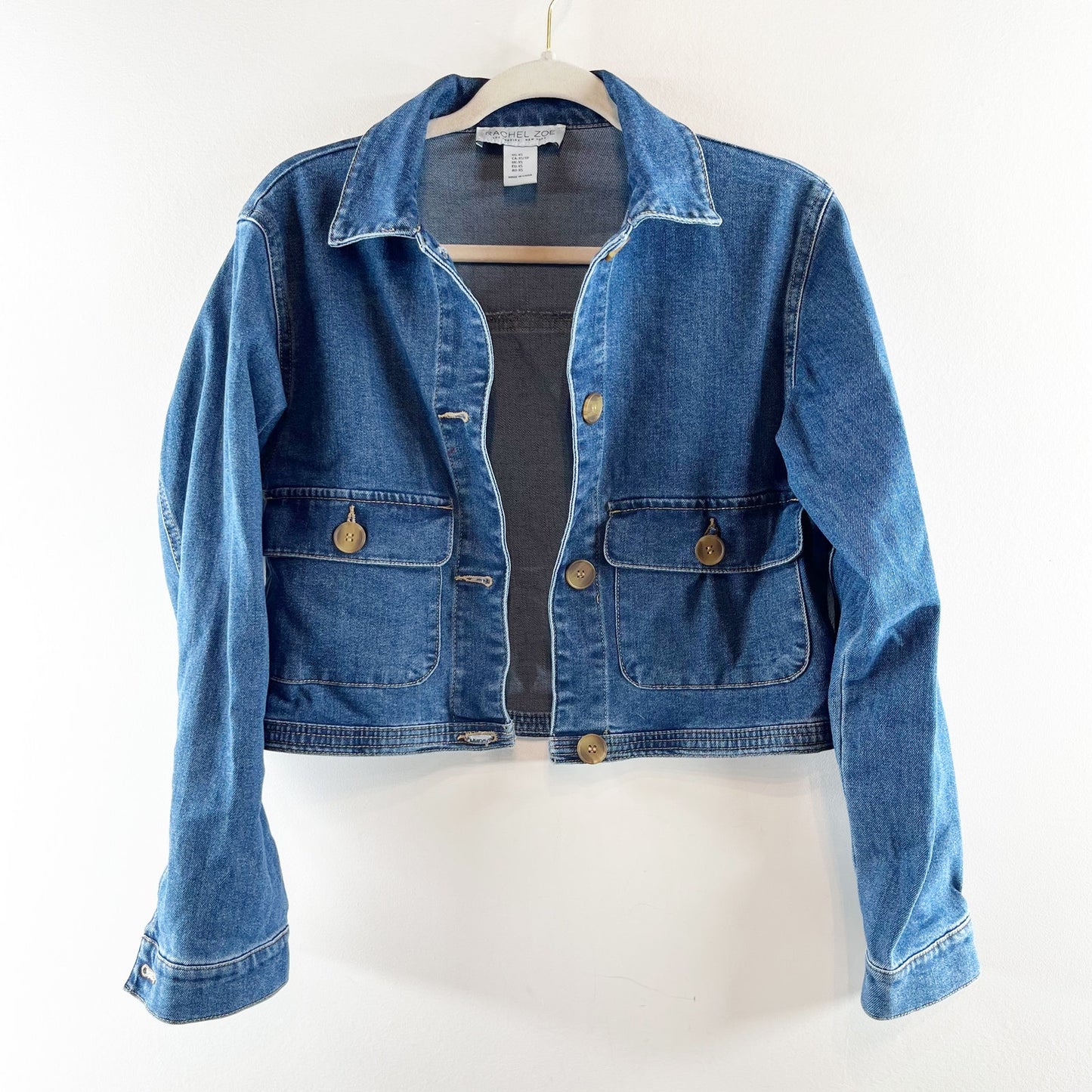 Rachel Zoe Cropped Button Up Denim Jean Jacket Blue XS