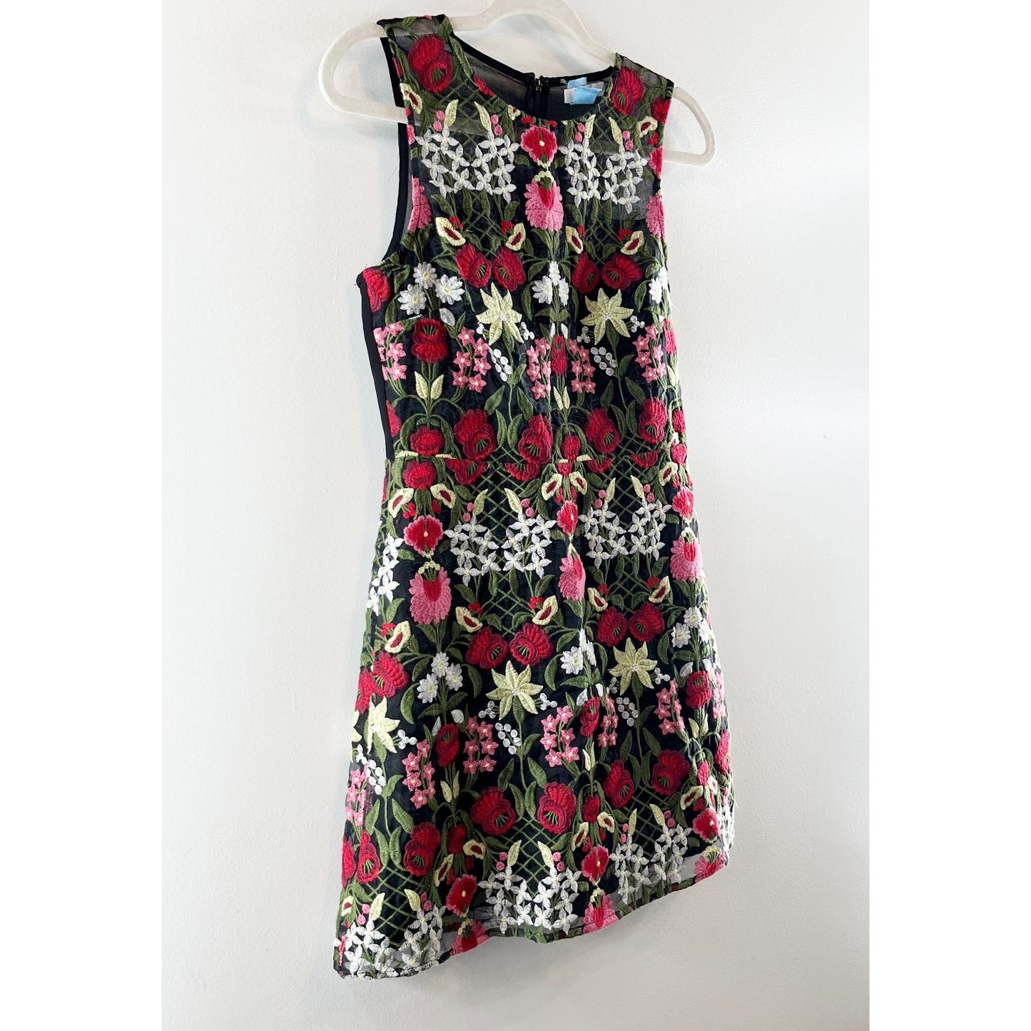 Lucy Paris Marina Floral Embroidered Sleeveless Mini Dress Red Black Small
