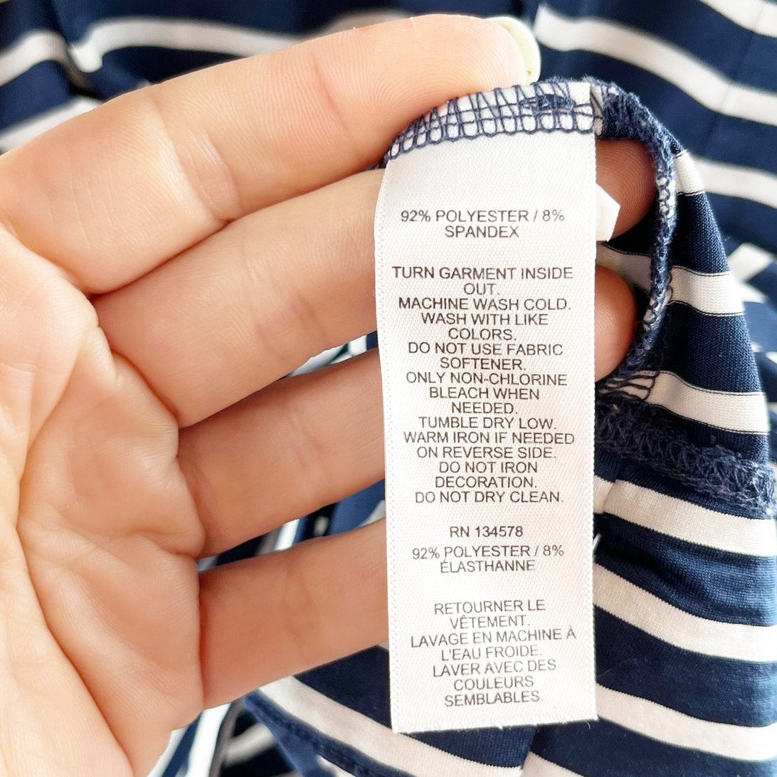 Vineyard Vines Sankaty Margo Stripe 3/4 Sleeve Polo Shirt Dress Navy White Small