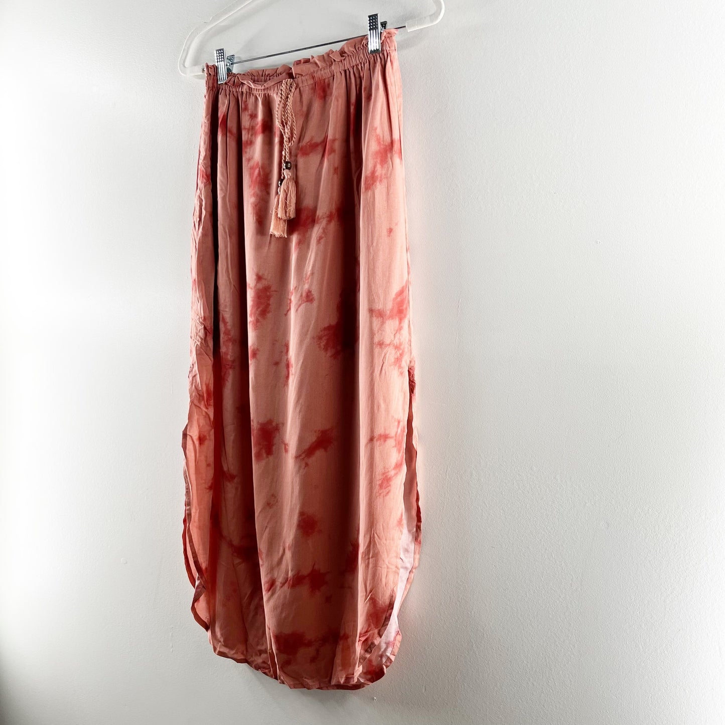 BB Dakota Slit Tie Dye Boho Midi Slip Skirt Pink Small