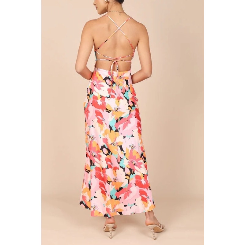 Petal + Pup Posse Floral Satin Midi Slip Dress Pink XS