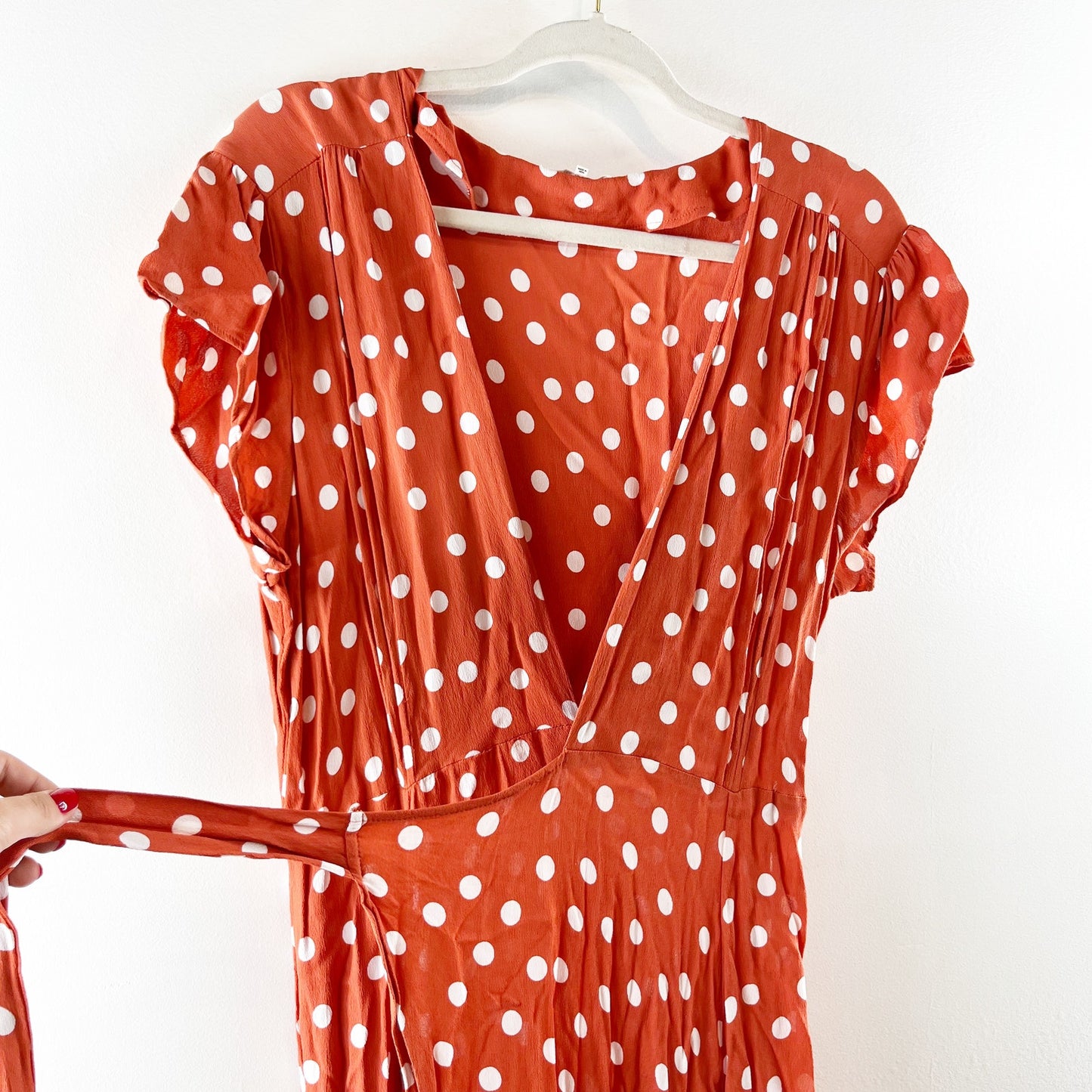 Tularosa Sid Polka Dot Cap Sleeve Plunging Neck Maxi Wrap Dress Roselle XL