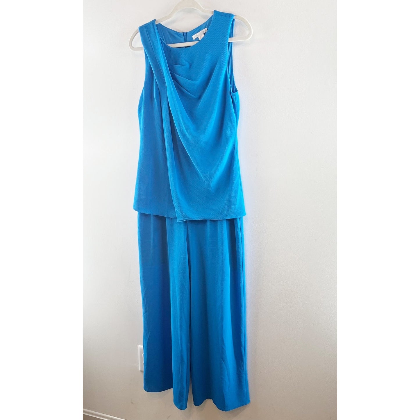 London Times Draped Neck Neck Crisscross Meliora Jumpsuit Brilliant Blue 10