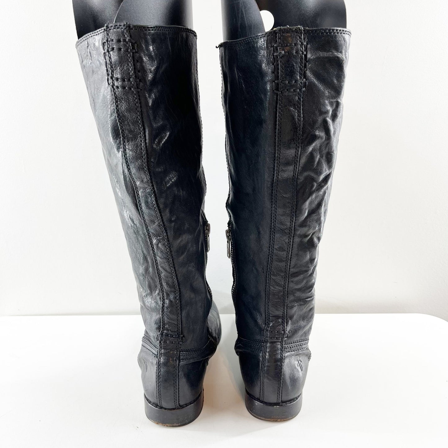 FRYE Anna Round Toe Flat Leather Riding Equestrian Knee High Boots Black 8