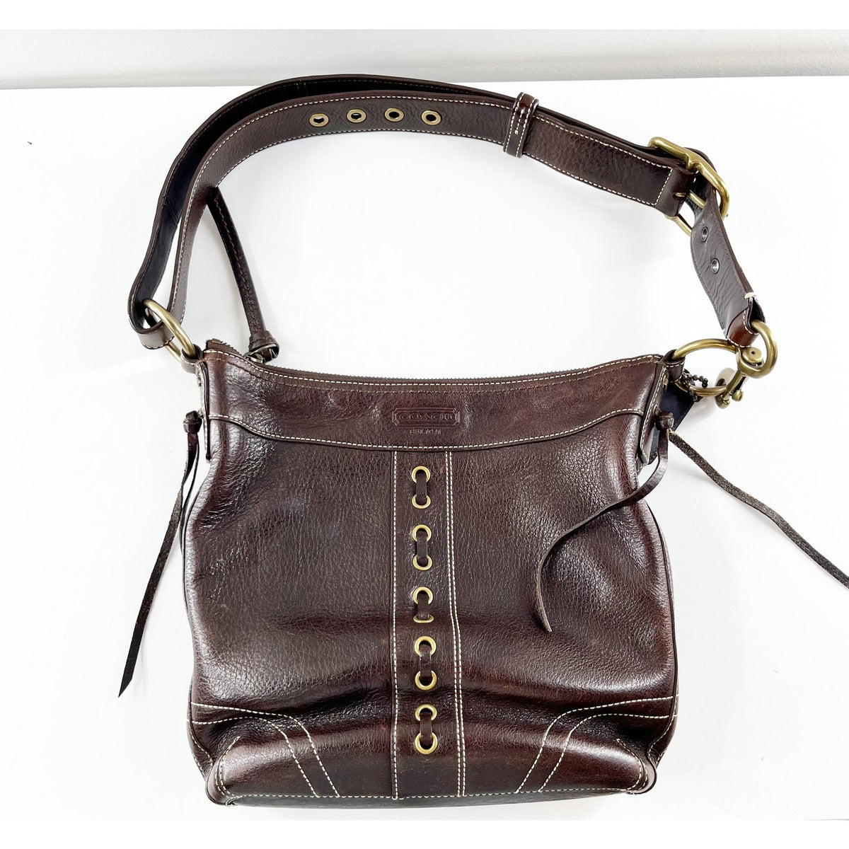 Coach Chelsea Leather Laced Crossbody Shoulder Purse Bag Brown