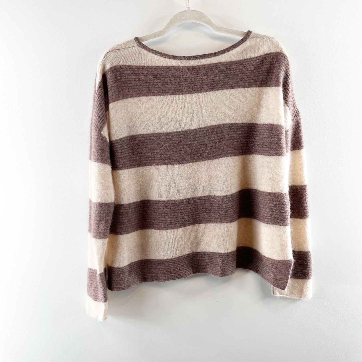 Lusso Logan Crewneck Cashmere Striped Long Sleeve Sweater Brown Tan XL