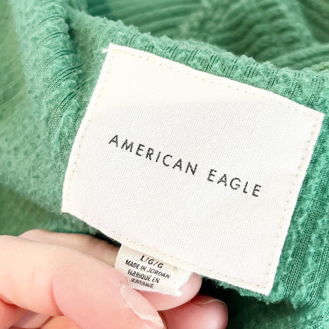 American Eagle Long Sleeve Sherpa Fleece Shirt Jacket Shacket Green Large