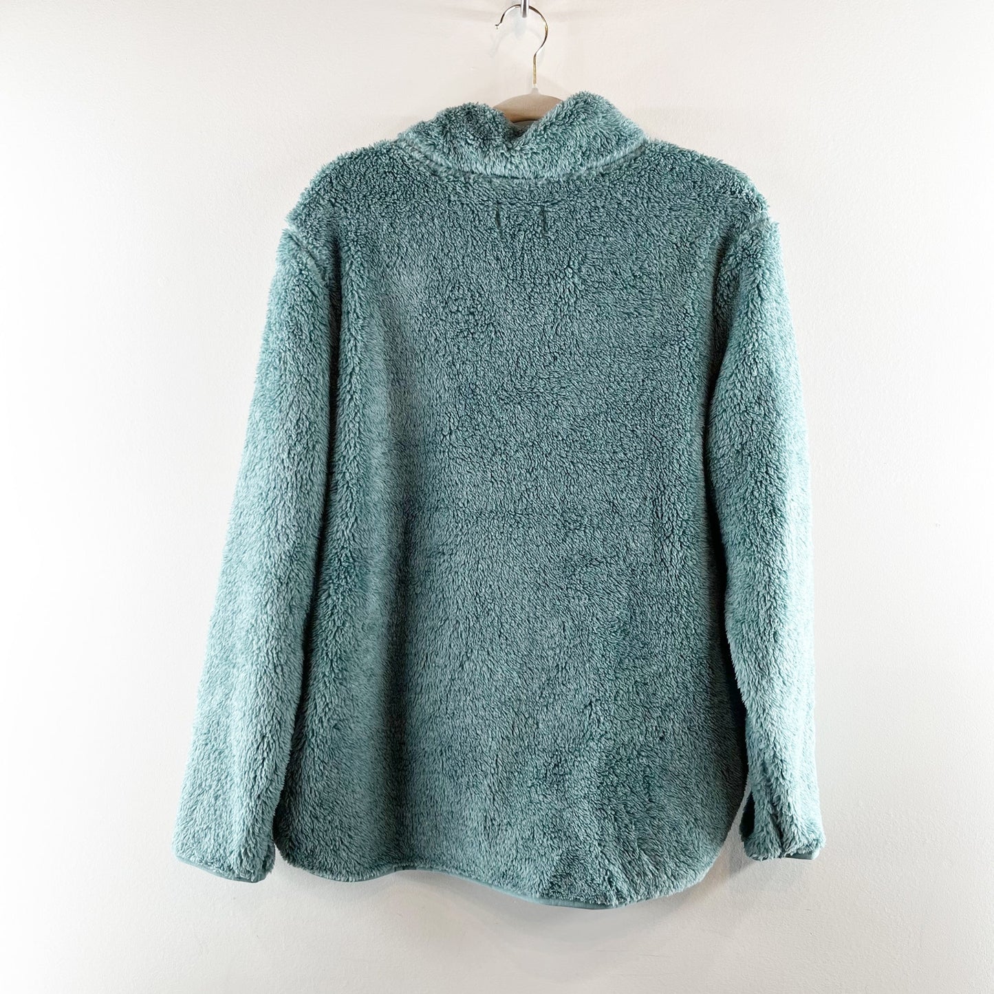 Mia & Tess Heathered Quarter Zip Fleece Sherpa Pullover Jacket Green Large