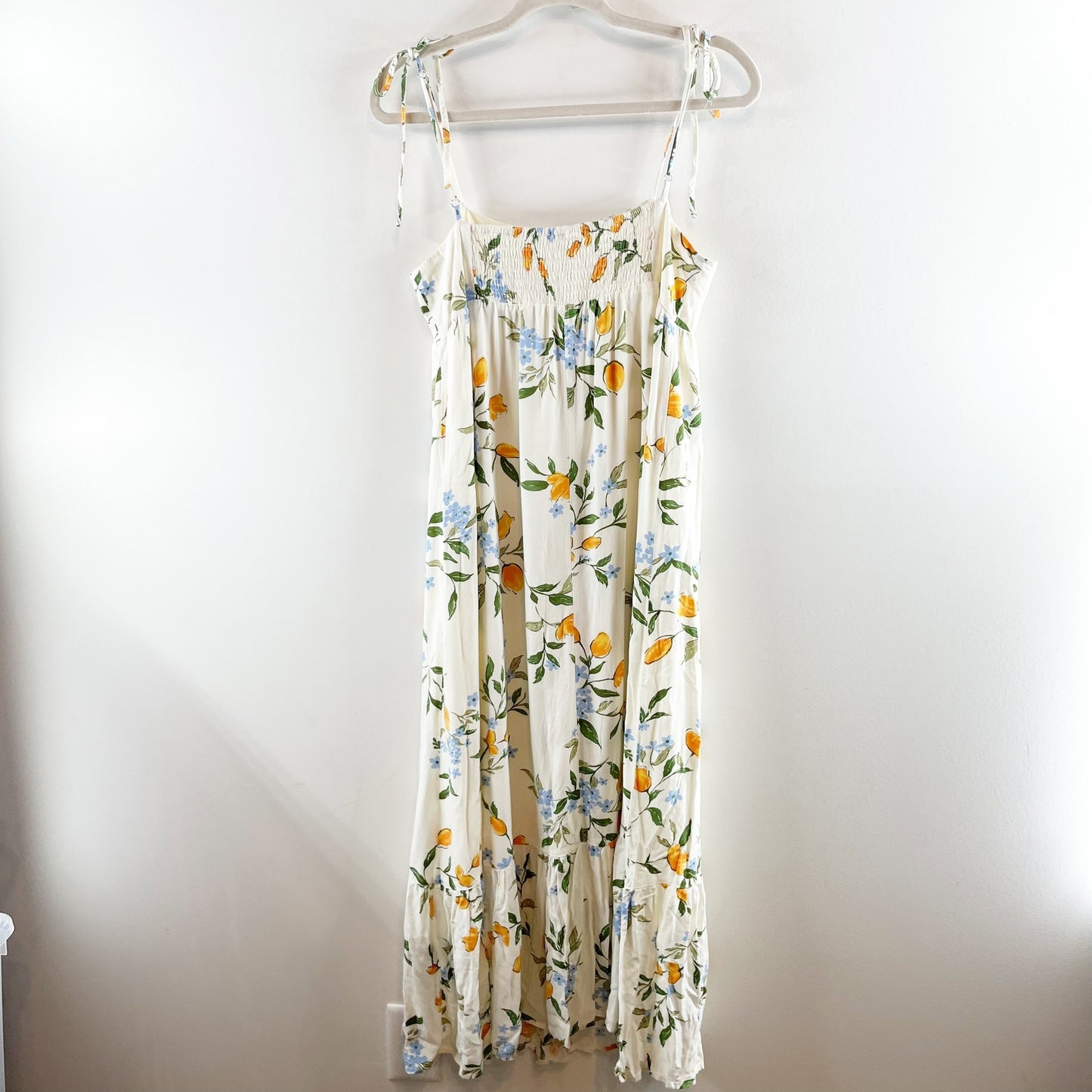 Re:Blu Floral Tie Strap Maxi Dress White Yellow Medium