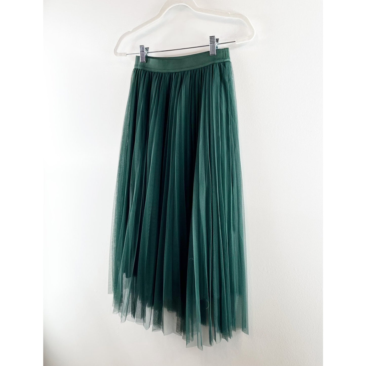 Lucy Paris Vienna Pleated Tulle Midi Skirt Hunter Green Small