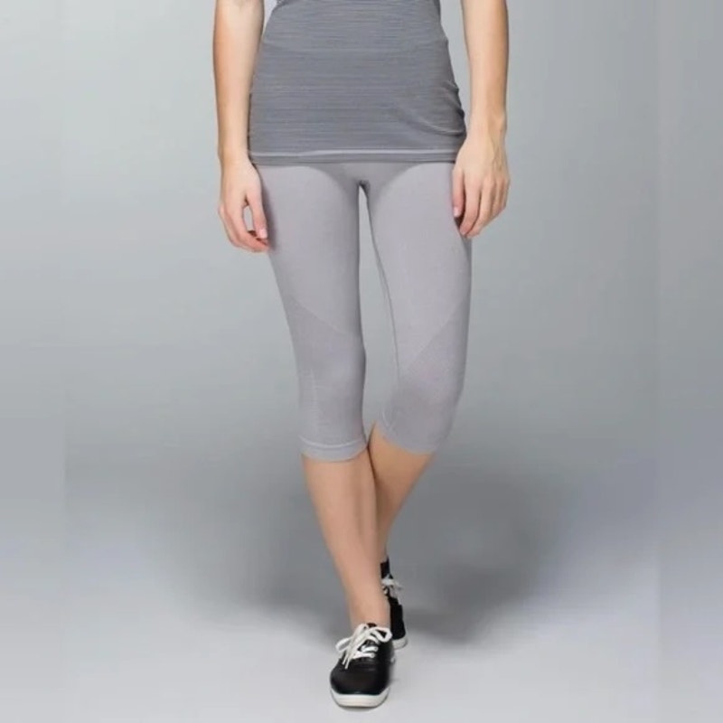 Lululemon In The Flow II Crop Running Leggings Light Gray 6
