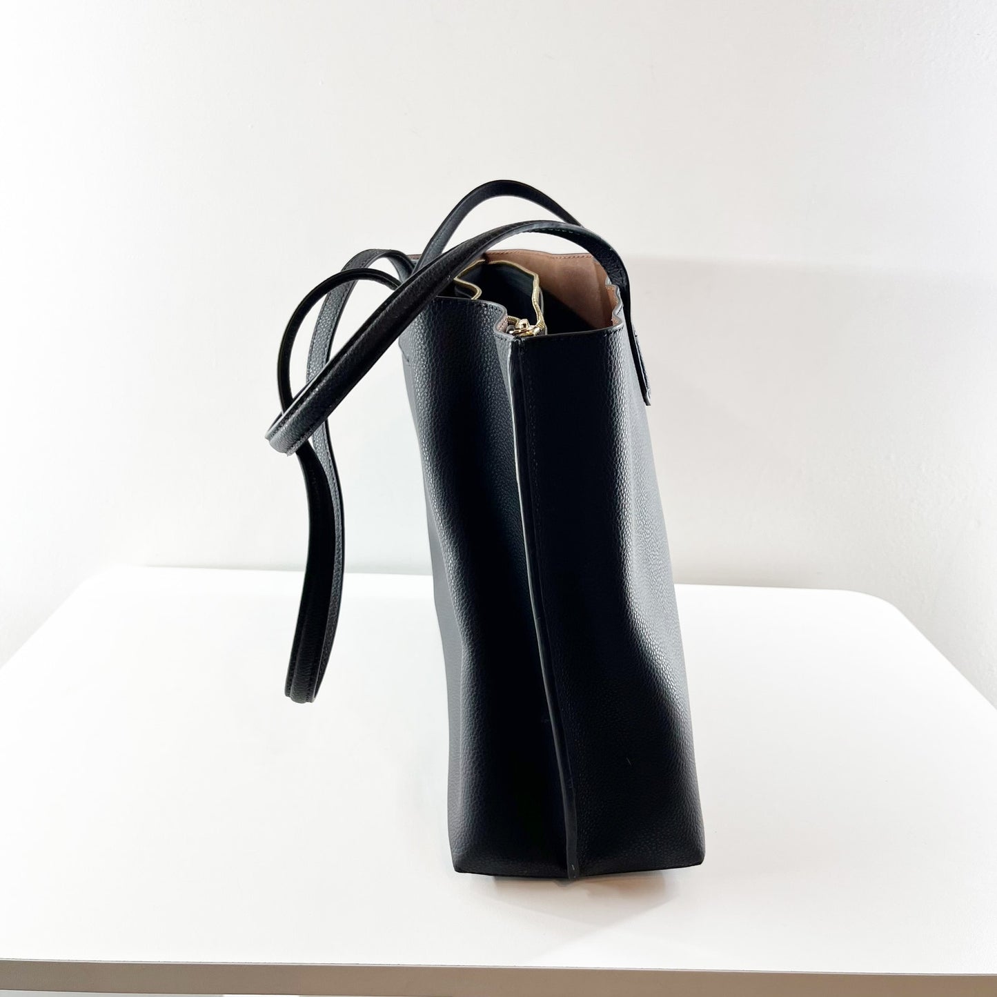 Quince Adeline Leather Triple Compartment Shopper Tote Handbag Purse Black