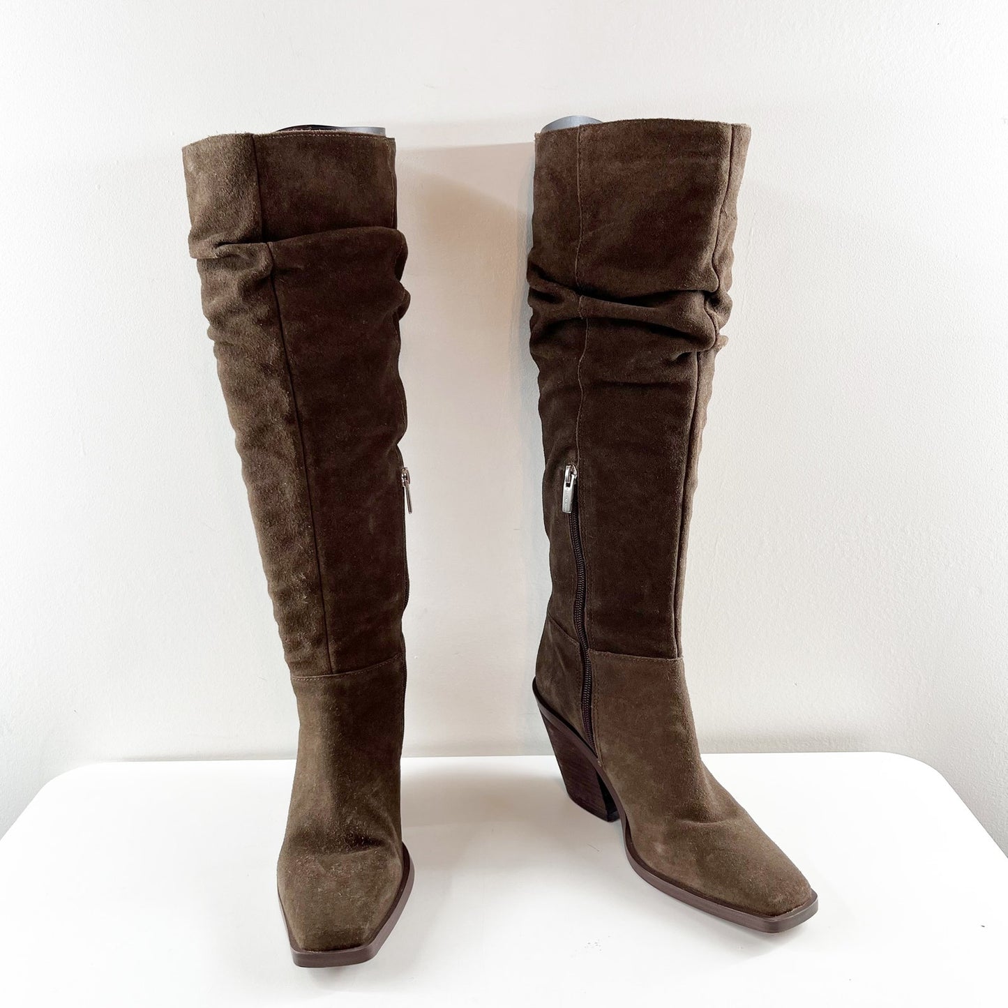 Vince Camuto Alimber Pull On Square Toe Slouch Knee High Boots Sable Brown 8