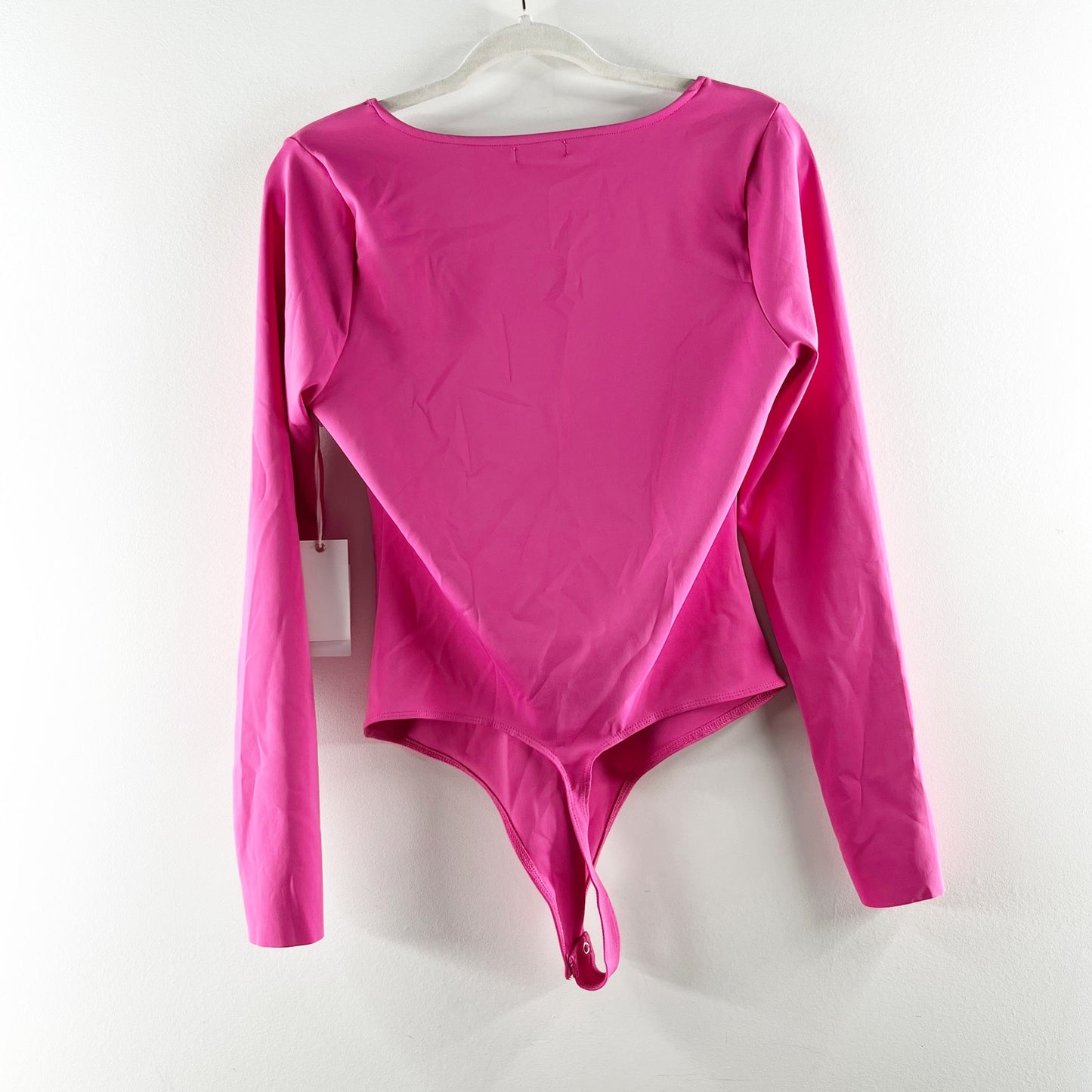 Good American Scuba Scoop Slim Long Sleeve Bodysuit Ballerina Pink Large