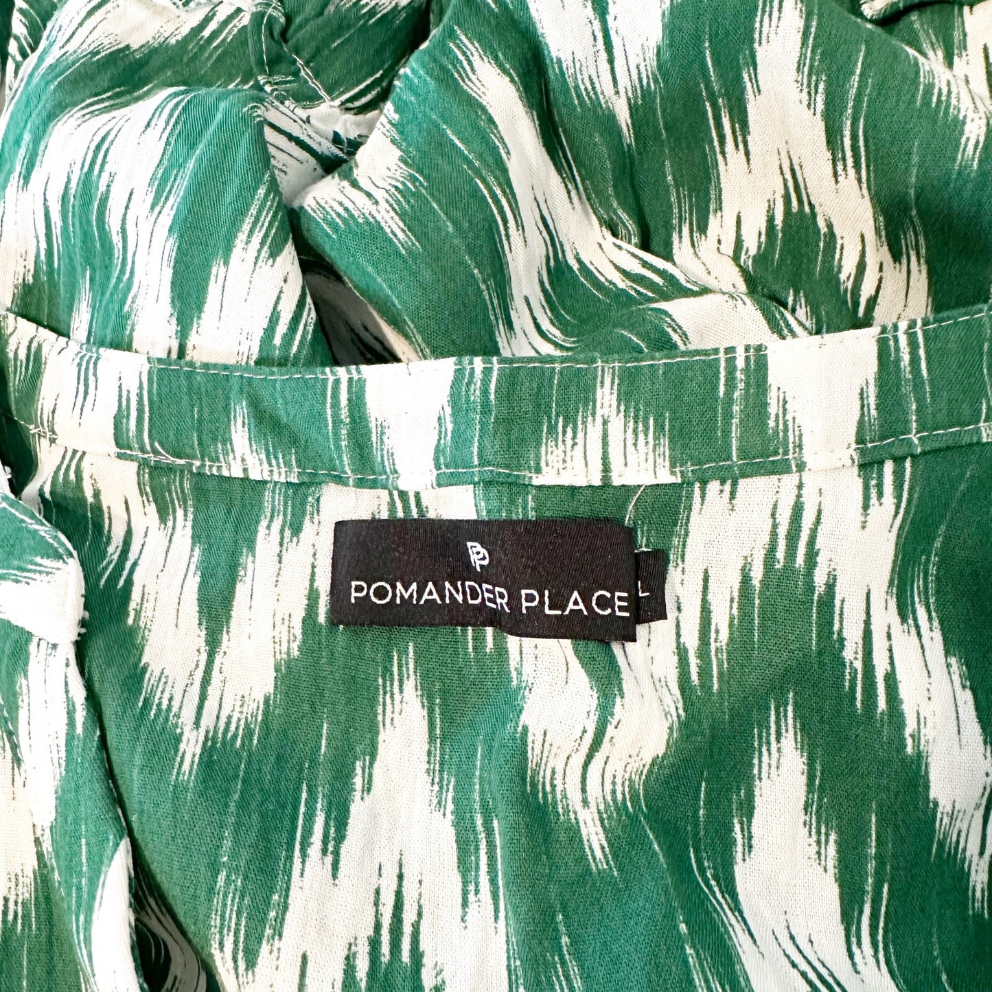 Pomander Place Tuckernuck Kenzo Ikat Blouse Top Shirt Green Large