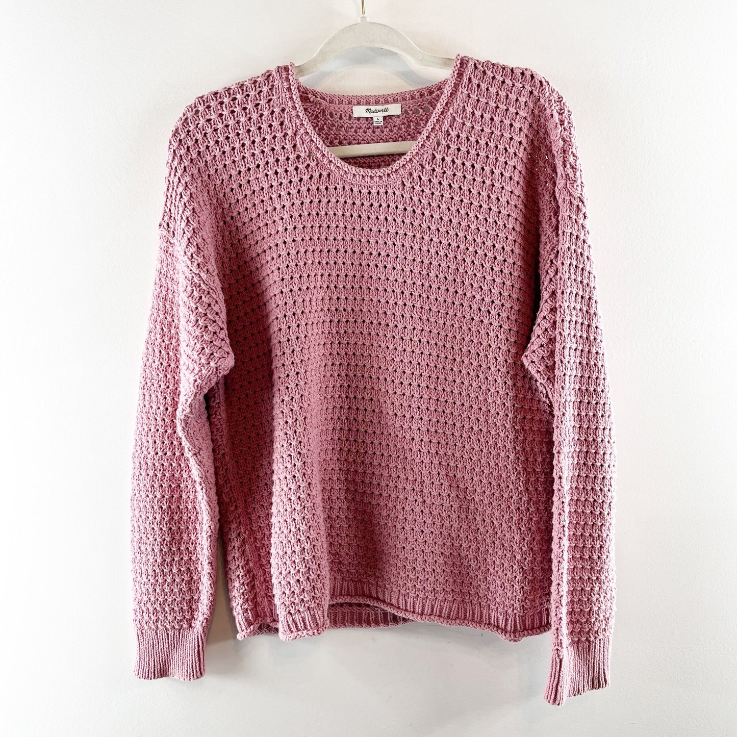 Madewell Open Stitch Austen Crewneck Pullover Sweater Weathered Berry Pink Large