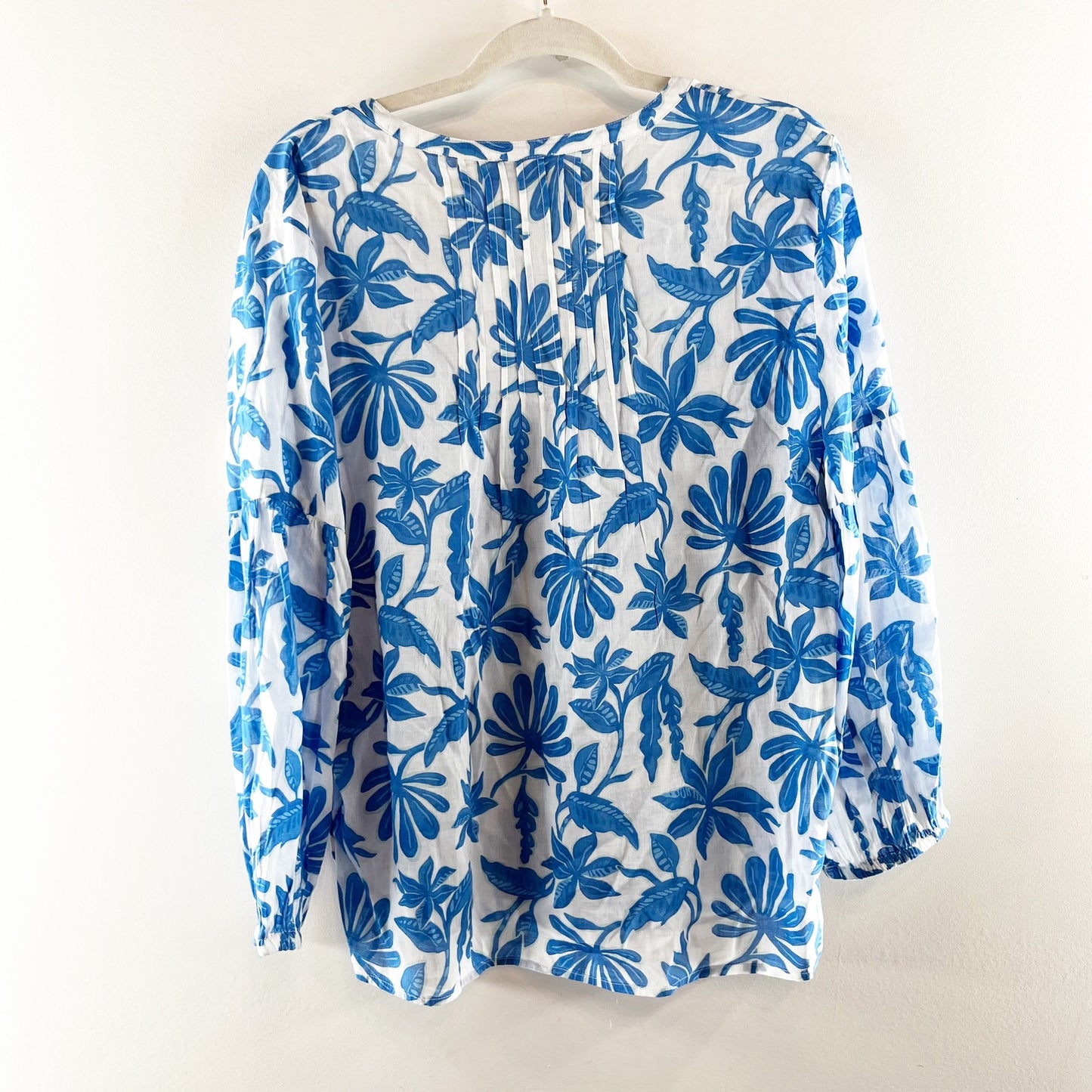 Vineyard Vines Dunmore Pintuck Popover Floral Long Sleeve Blouse Blue Top Large