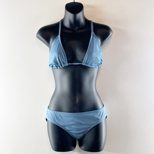 Shade & Shore Triangle Top and Mid Rise Bottom Bikini Matching Set Blue XS / S