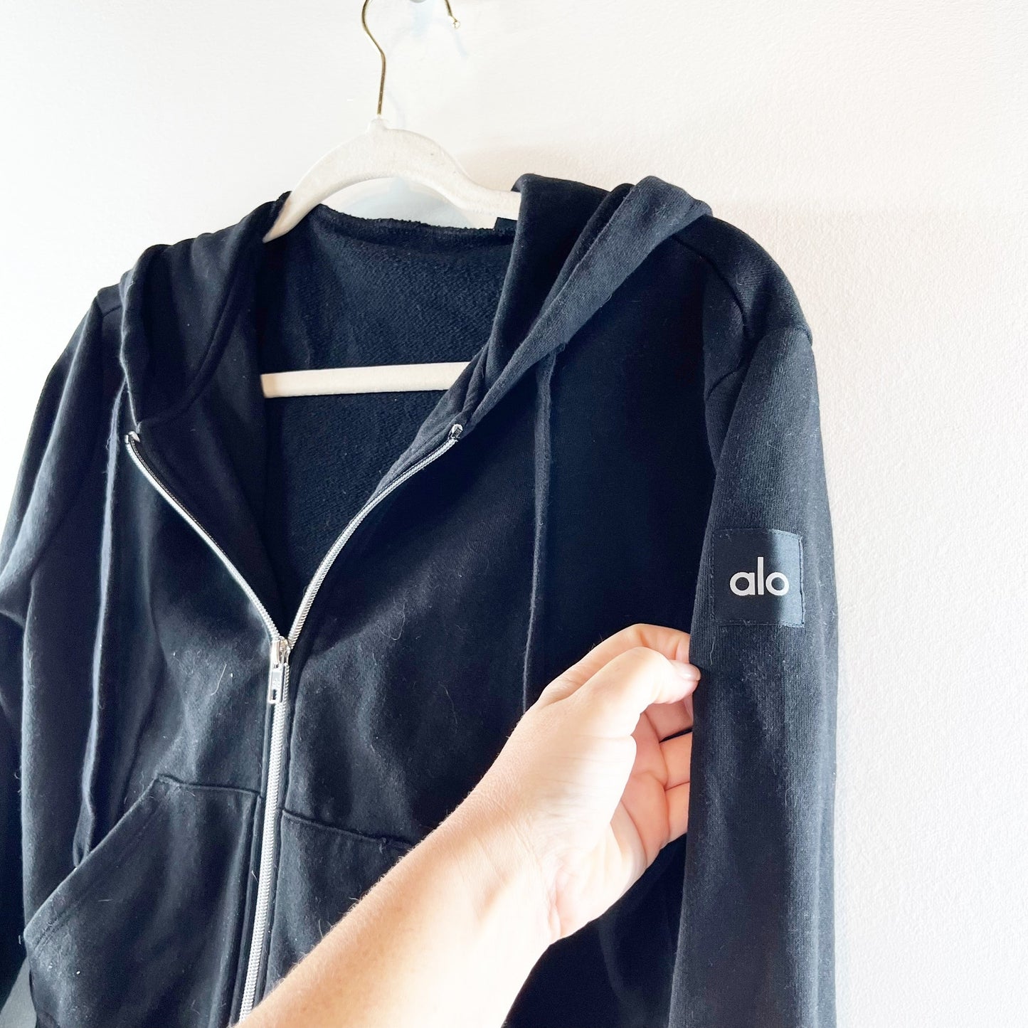 Alo Yoga Long Sleeve Routine Full Zip Cropped Hoodie Sweatshirt Black Small