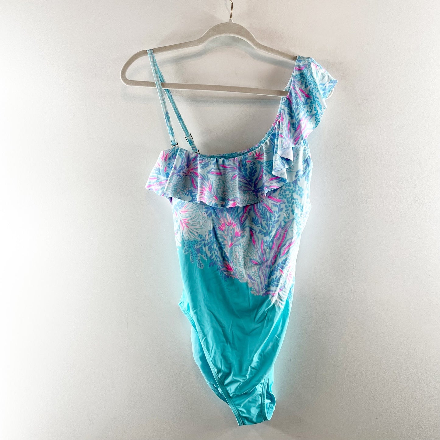 Lilly Pulitzer Caelum Ruffle One Shoulder One Piece Swimsuit Blue 16