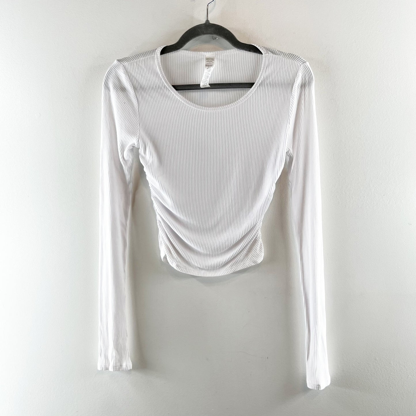 Alo Gather Long Sleeve Ribbed Ruched Top White Small
