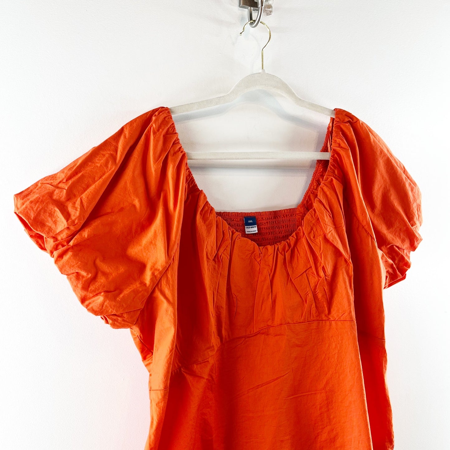 Old Navy Waist-Defined Short Puff Sleeve V-Neck Top Blouse Warm Sunset Orange 2X