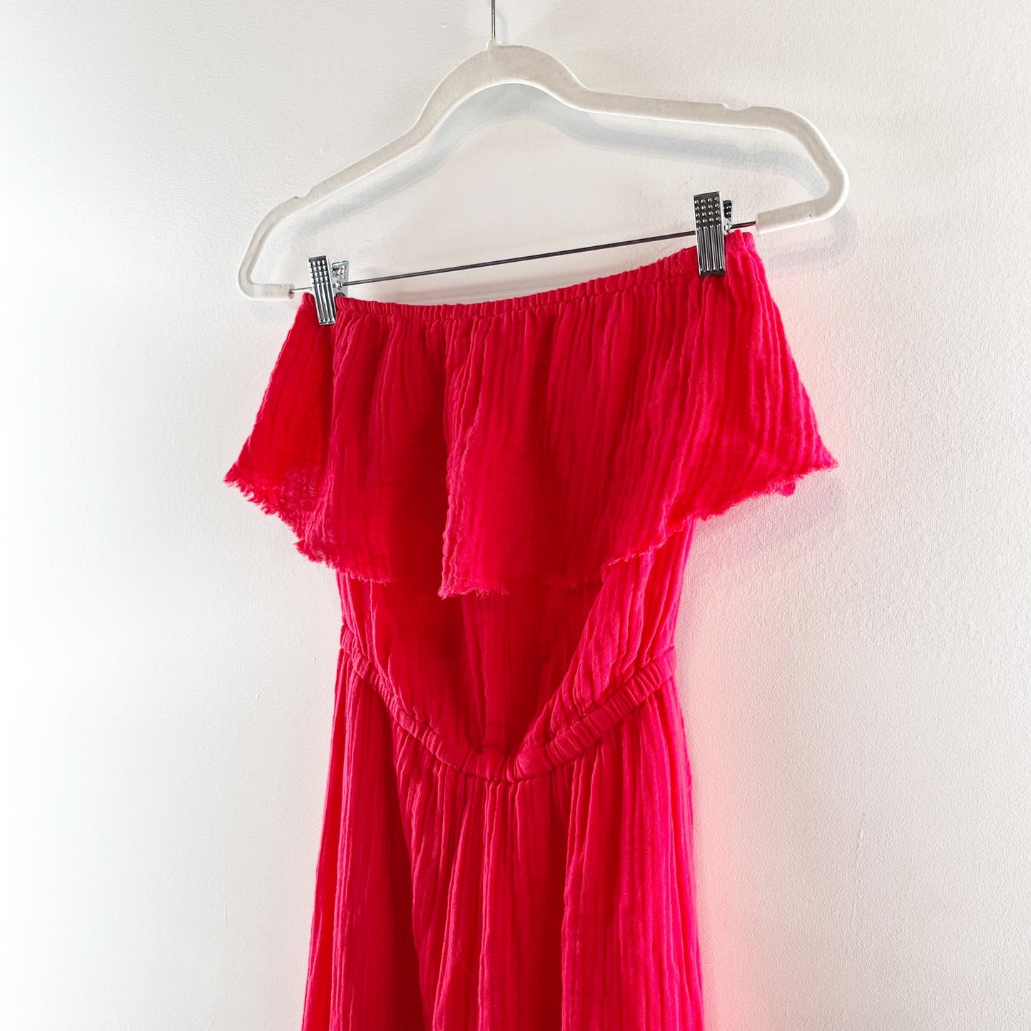 Michael Stars 100% Cotton Double Gauze Ruffle Tara Tube Maxi Dress Salsa Red XS