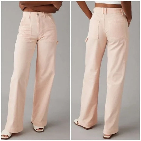 American Eagle Super High Rise Baggy Wide Leg Pants Pink 0