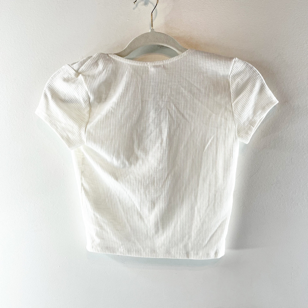 Garage Short Sleeve Tie Front Ribbed Crop Tee Shirt Top White XS
