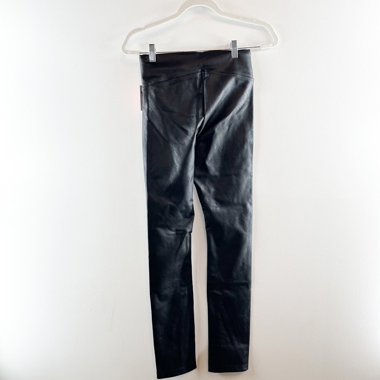 SPANX Leather-Like Pull On Front Slit Full-Length Skinny Pants Luxe Black XS