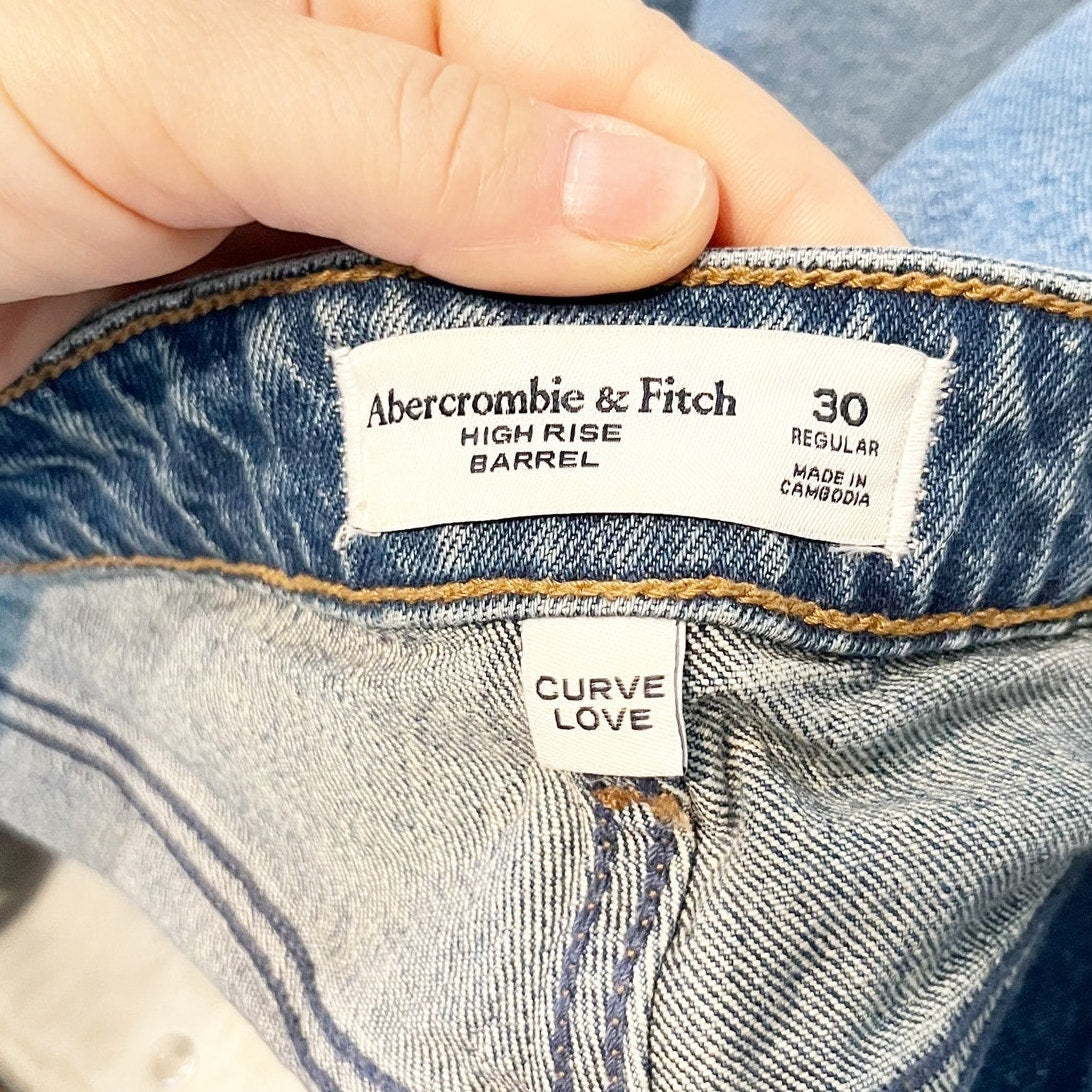 Abercrombie High Rise Curve Love Barrel Jeans Medium Wash Blue 30