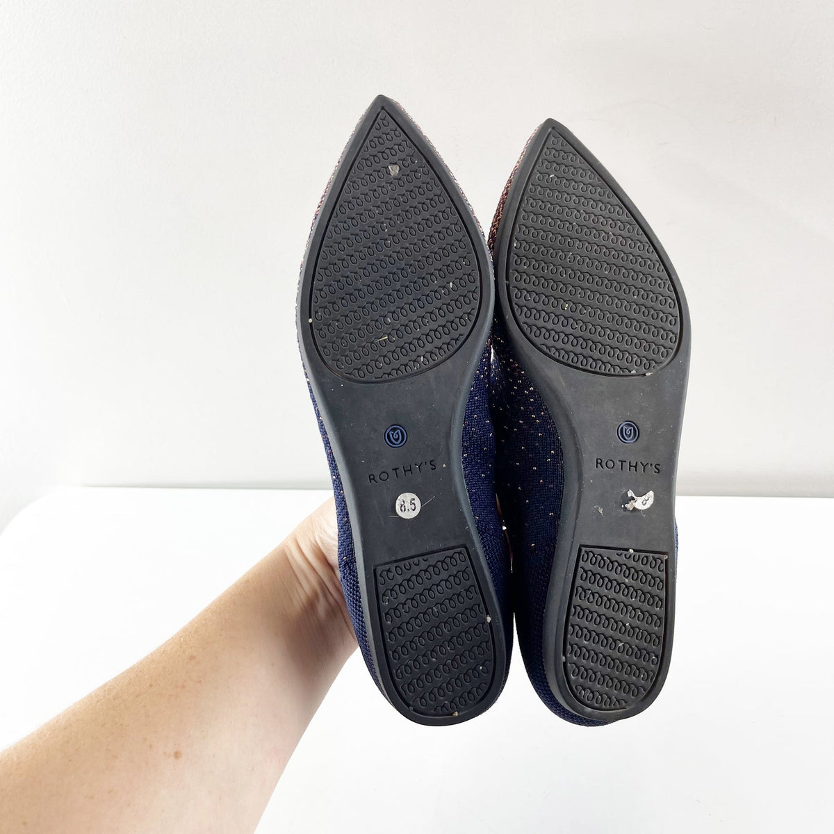 Rothy's Ombre Knit The Point Slip On Flat Shoes Midnight Blue Metallic 8.5