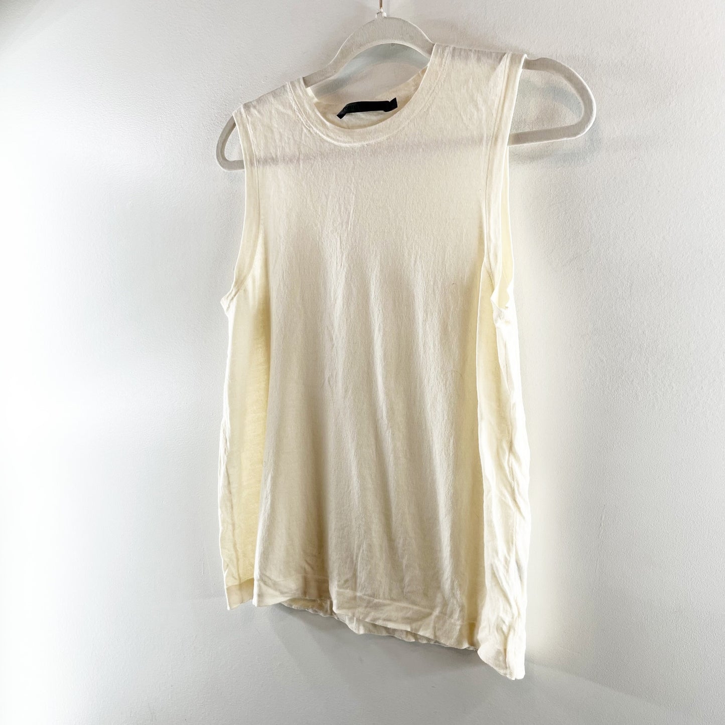 Jenni Kayne 100% Merino Wool Sleeveless Crew Neck Tank Top Cream Large
