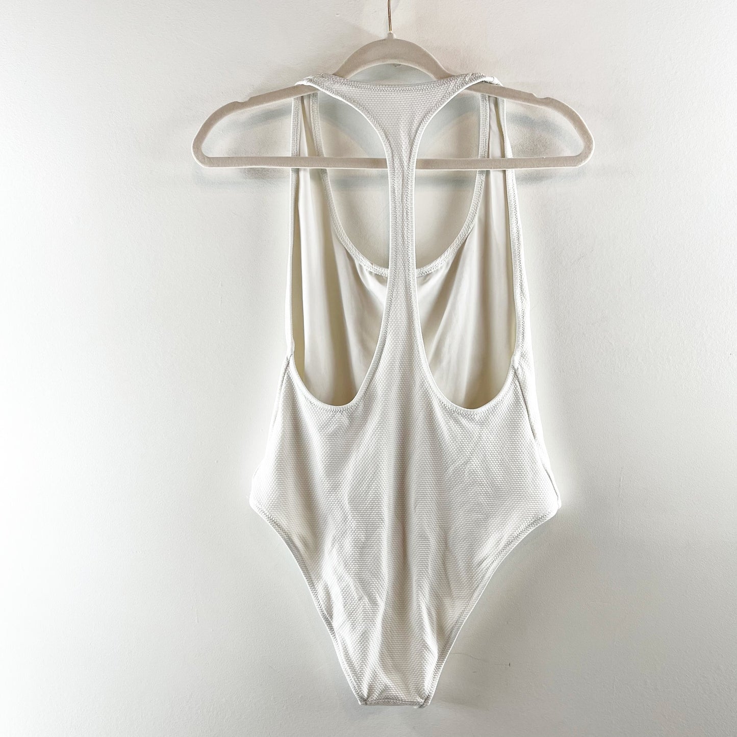 Aerie Cheekier Racerback Textured One Piece Swimsuit White Large