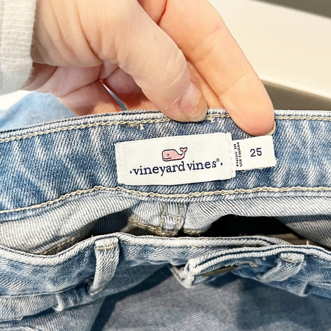 Vineyard Vines Mid Rise Straight Leg Raw Hem Light Wash Jeans Blue 25