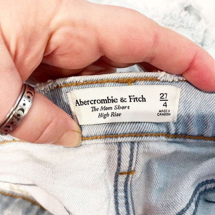Abercrombie & Fitch High Waisted Distressed Denim Mom Short Light Wash Blue 27