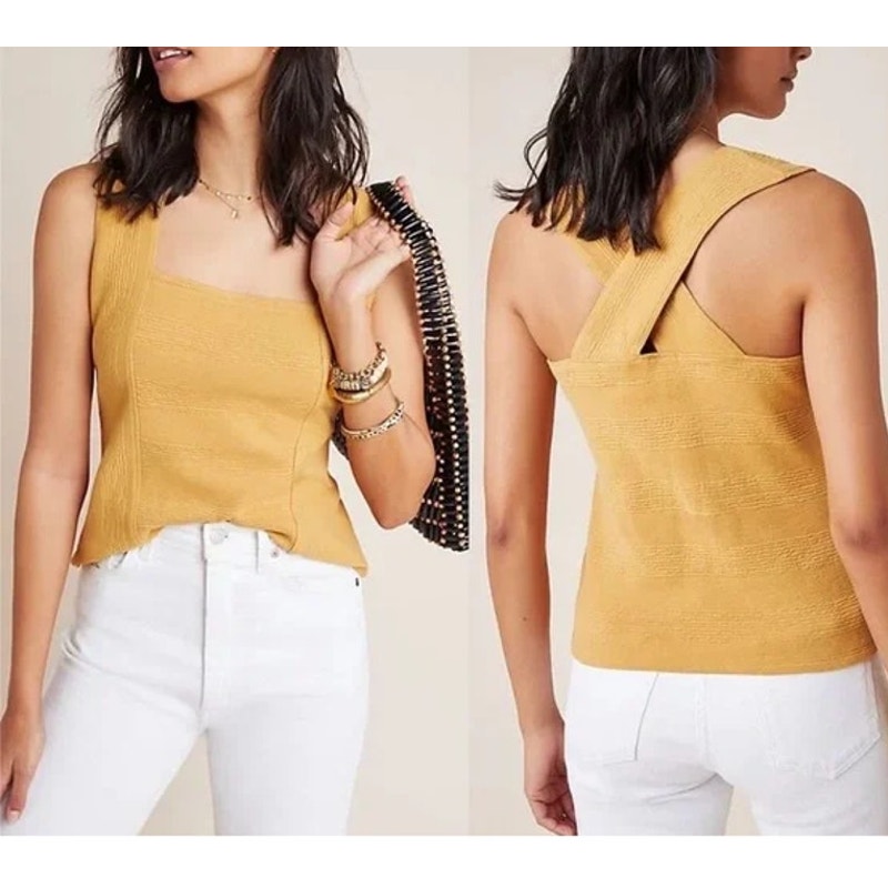 Maeve Anthropologie Stephie Sleeveless Cross Back Tank Top Gold Yellow Small