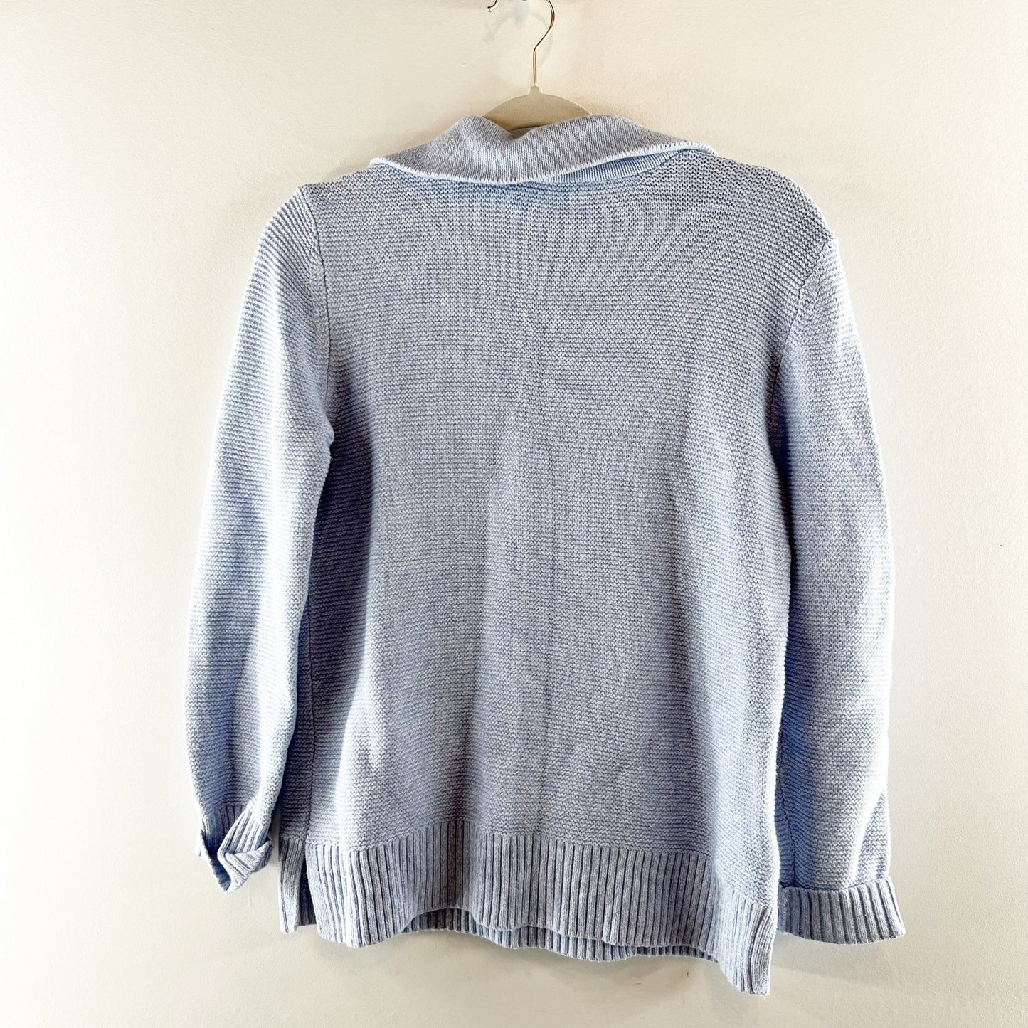 Talbots Button Front Ribbed Breton Long Sleeve Pullover Sweater Blue Small