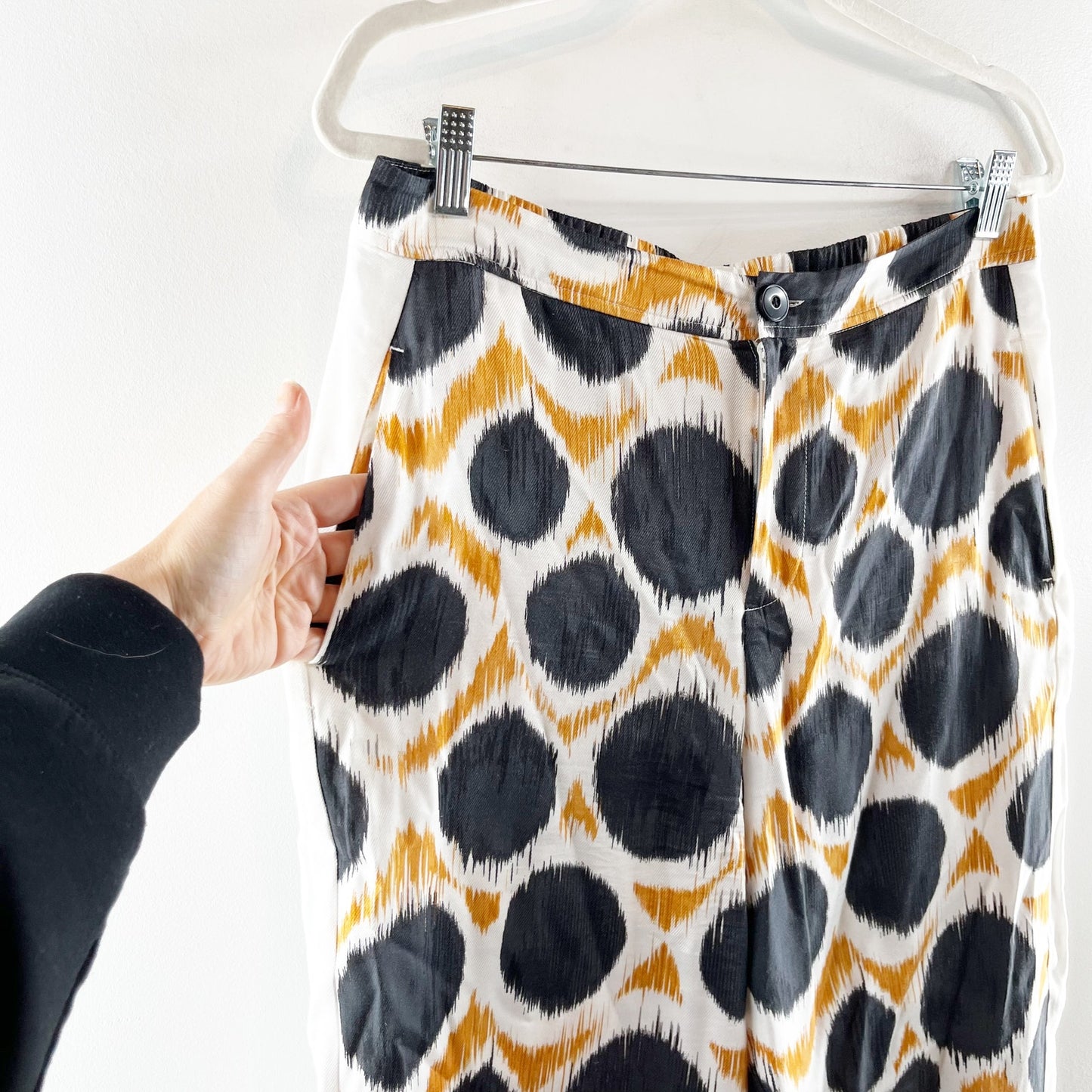 Anthropologie x Maeve Wellesley Ikat Print Wide Leg Trouser Pants Black 12 P